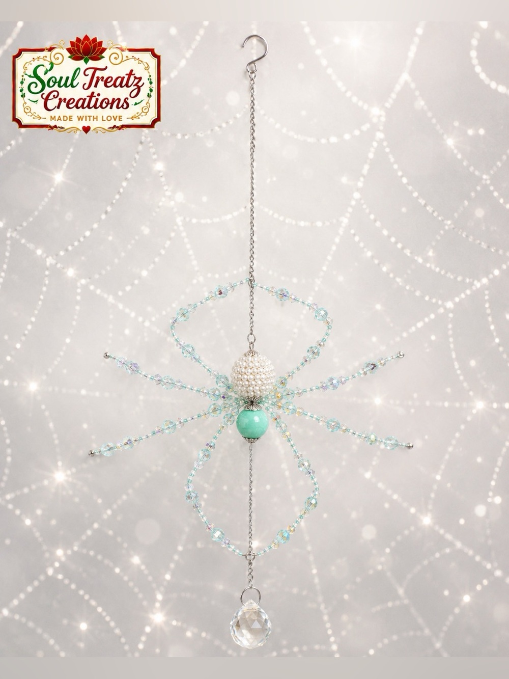 Soul Treatz Creations Aqua Beaded Spider Wall Suncatcher